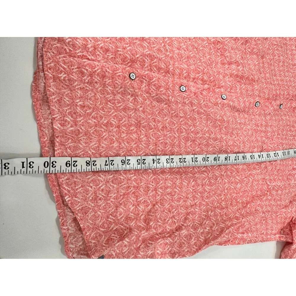 Peter Millar‎ Mens Large 100% Linen Short Sleeve Button Down Shirt Coral Print